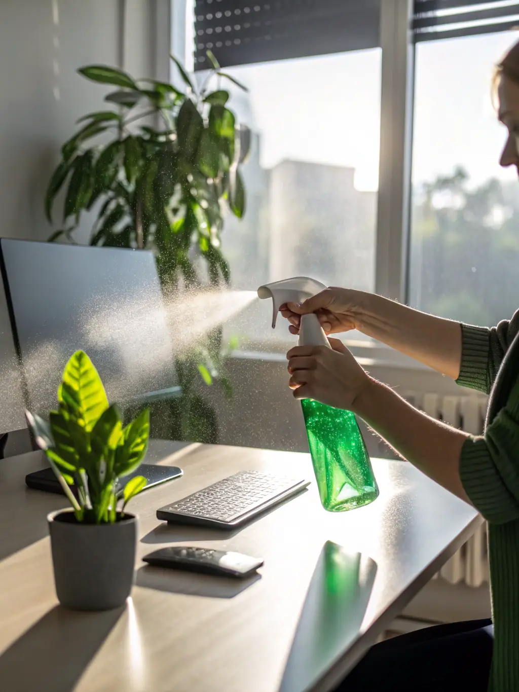 A person refilling a Maintenance Spray Bottle with a concentrated cleaning solution, highlighting the reusability and eco-friendliness of the product.