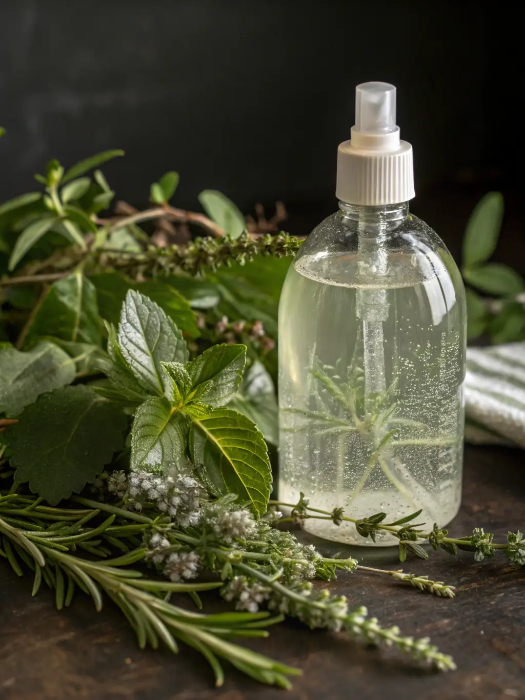 A close-up shot of the Eco-Friendly Vinyl Cleaner bottle with a plant in the background, emphasizing its natural ingredients and eco-conscious design.